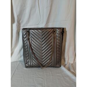 JD Williams Quilted Pewter Tote - Gold Chain/Hardware - Shoulder Bag Purse